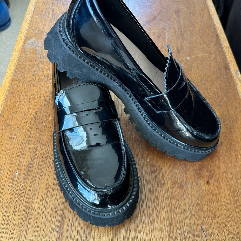Astra Glossy Black Platform Penny  Loafers